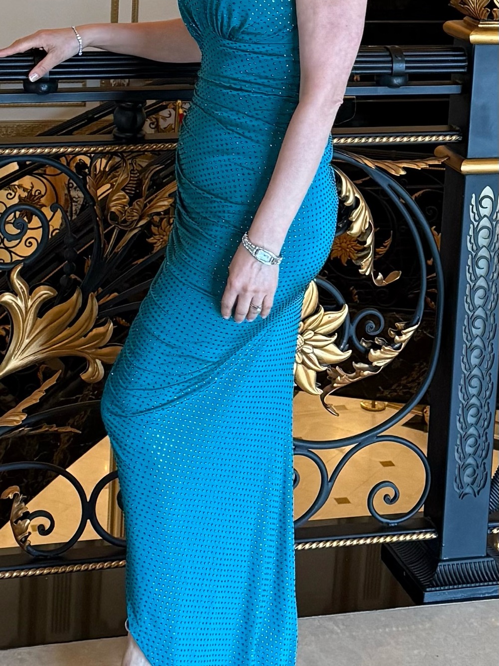 Dress Barn Teal Sequin Ruched Evening Gowns